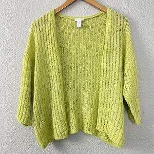 Chicos Cardigan Size 1 Open Knit Ladder Stitch Ribbed Pistachio Green Whimsical
